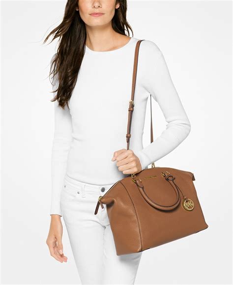 michael kors riley large satchel blue|MICHAEL Michael Kors Riley Large Embossed Satchel .